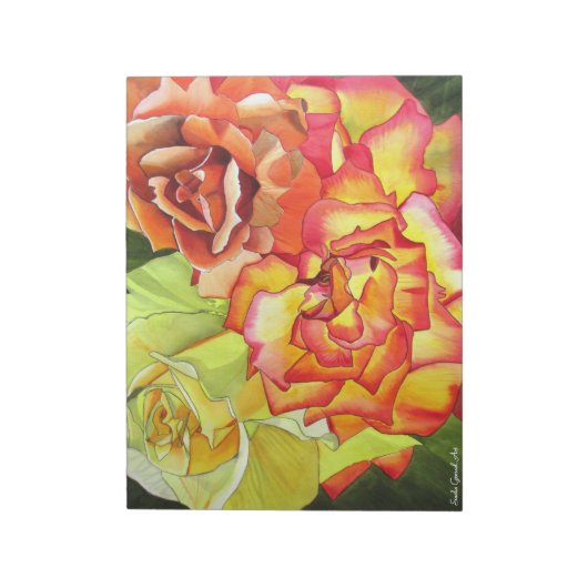 Orange und Gelb Rosa Wasserfarbe Originale Kunst Notizblock (Rotiert)