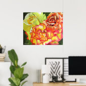 Orange und Gelb Rosa Wasserfarbe Originale Kunst Poster (Heimbüro)