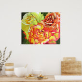 Orange und Gelb Rosa Wasserfarbe Originale Kunst Poster (Küche)