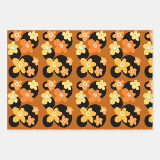 Orange und gelbe Blumen Geschenkpapier Set (Vorderseite)