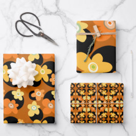Orange und gelbe Blumen Geschenkpapier Set