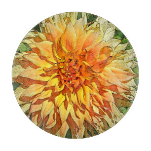 ORANGE UND GELBE DAHLIE RUNDE GLAS SCHNEIDBRETT SCHNEIDEBRETT