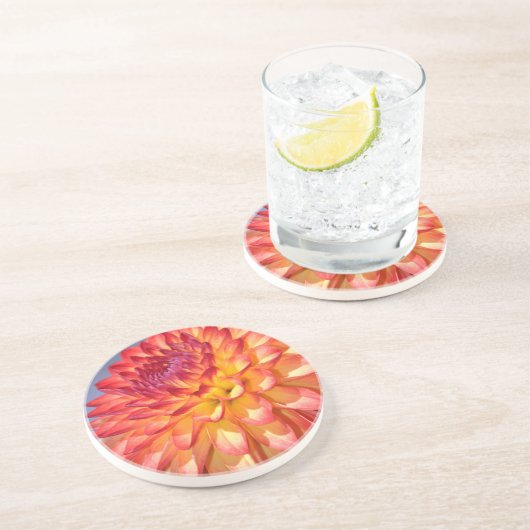 Orange und gelbe Dahlien Getränkeuntersetzer (Seite)