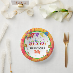 Orange und gelbe Fiesta-Baby-Party Pappteller