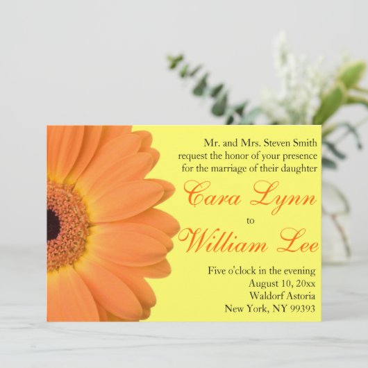 Orange und gelbe Gerber Einladung (Stehend Vorderseite)