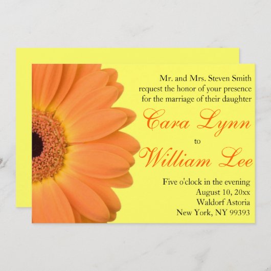 Orange und gelbe Gerber Einladung (Vorne/Hinten)