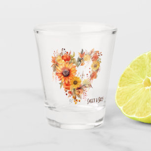 Orange- und gelbe Herbst-Botanik-Herz Schnapsglas