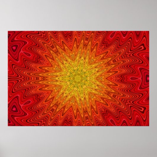 Orange und Gelbe Sonne/Star/Herz Mandala Poster (Vorne)