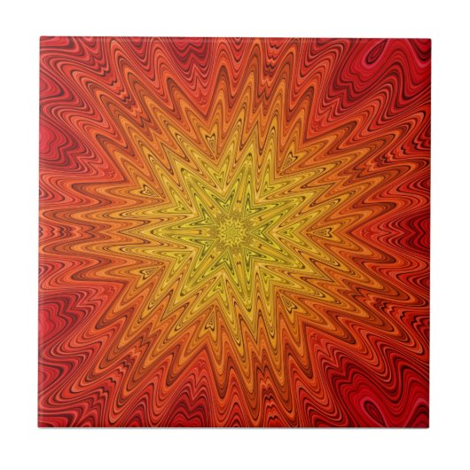 Orange und gelbe Sun-/Stern-/Herz-Mandala Fliese (Vorderseite)