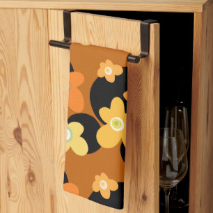 orange und gelbe Vintage-Blumen Geschirrtuch