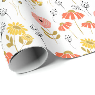Orange und gelbes Blumenmuster Geschenkpapier