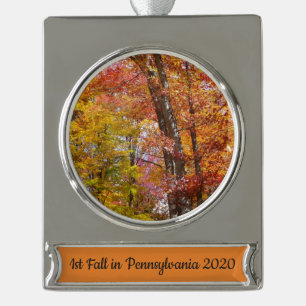 Orange- und Gelbfallbäume Herbstfotografie Banner-Ornament Silber