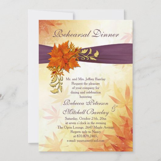 Orange und gold Autumnal Blätter Probe Abendessen Einladung (Vorderseite)