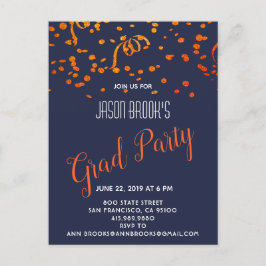 Orange und Gold Confetti auf schwarz Ankündigungspostkarte