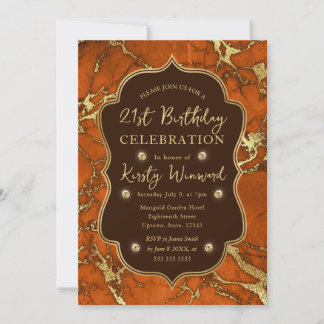 Orange und Gold Herbst Marble 21. Geburtstag Einladung