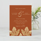 Orange und Gold Rustic Gold Foil Blätter Hochzeit Einladung (Stehend Vorderseite)