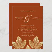 Orange und Gold Rustic Gold Foil Blätter Hochzeit Einladung (Vorne/Hinten)