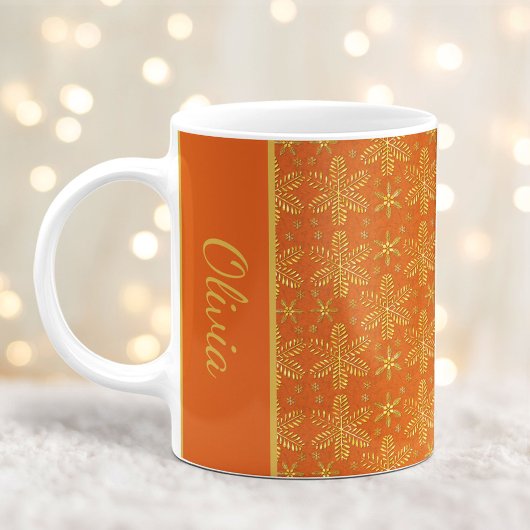 Orange und Gold Snowflakes Weihnachten Tasse mit N