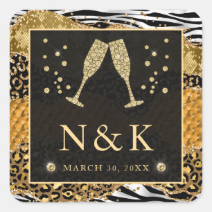 Orange und Gold Wilde Dschungel Glitter-Achat-Hoch Quadratischer Aufkleber