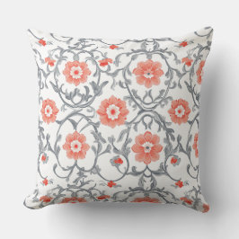 Orange und Grau Chinoiserie Blumengestein Kissen