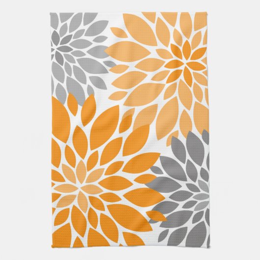 Orange und Grau-Chrysanthemen Blumenmuster Geschirrtuch (Vertikal)
