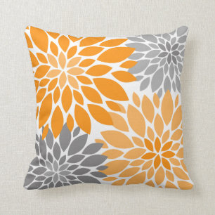 Orange und Grau-Chrysanthemen Blumenmuster Kissen