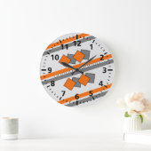 Orange und Grau für Kinder Zimmer Streifen und Plä Große Wanduhr (Zuhause)