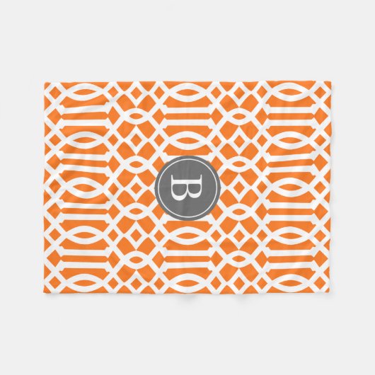 Orange und Grau Trellis Muster Monogram Fleecedecke (Vorderseite (Horizontal))