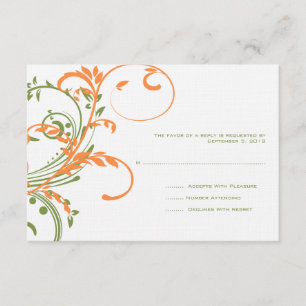 Orange und Green Double Floral Wedding RSVP Karte