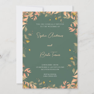 Orange und Green Floral Blätter Grüne Hochzeit Einladung