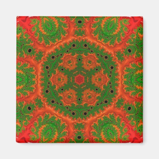 Orange und Green Kaleidoscope Square Magnet (Vorne)