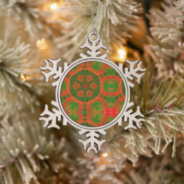 Orange und Green Kaleidoskop Weihnachtsschmuck Schneeflocken Zinn-Ornament