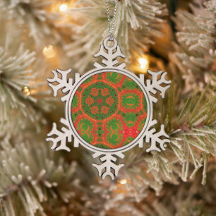 Orange und Green Kaleidoskop Weihnachtsschmuck Schneeflocken Zinn-Ornament