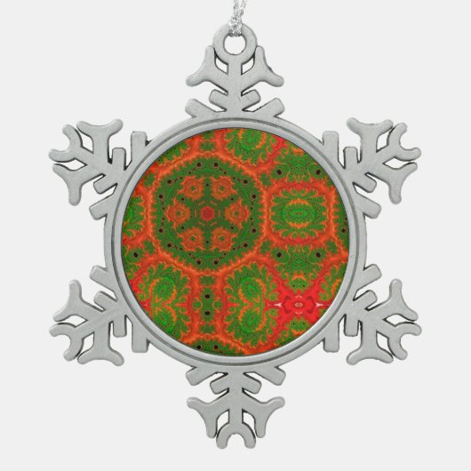 Orange und Green Kaleidoskop Weihnachtsschmuck Schneeflocken Zinn-Ornament (Vorderseite)