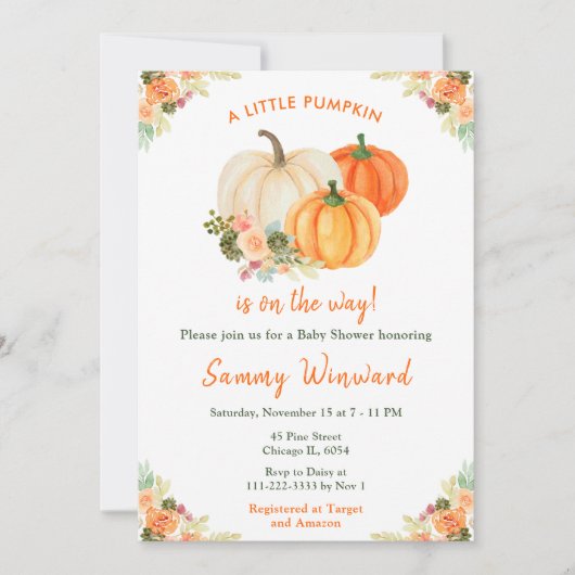 Orange und Green Pumpkins Baby Dusche Einladung (Vorderseite)