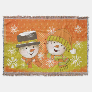 Orange und Green Snowmen Holiday Throw Decke
