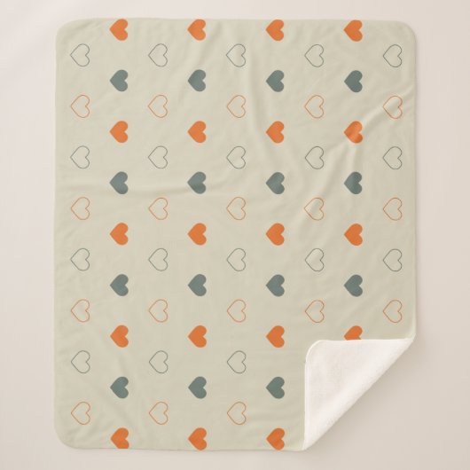 Orange- und Grün-Herz-Rastermuster Sherpadecke (Vorderseite)