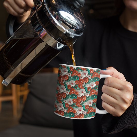 Orange und grüne 3D-Blume Kaffeetasse