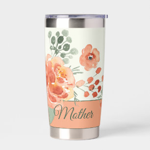 Orange und grüne Aquarell-Blumen anpassbar Thermobecher