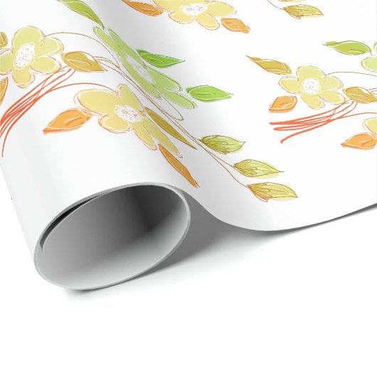 Orange und grüne Blumenmuster Geschenkpapier (Rolleneckpunkt)