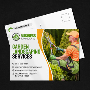 Orange und grüne Gartenlandschaftsbau-Lawncare-Mäh Postkarte
