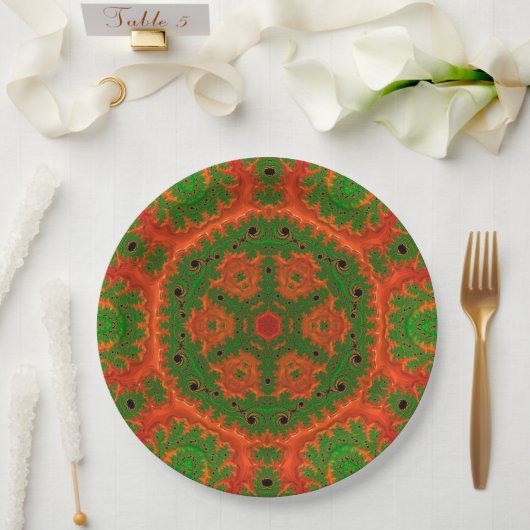 Orange- und grüne Kaleidoskop-Teller Pappteller (Hochzeit)