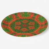 Orange- und grüne Kaleidoskop-Teller Pappteller (Schrägansicht)