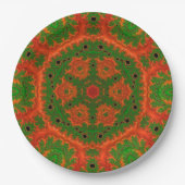 Orange- und grüne Kaleidoskop-Teller Pappteller (Vorderseite)