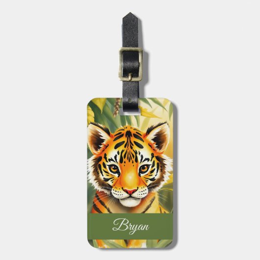 Orange und grüne Niedliche Tiger Name Gepäckanhänger (Vorderseite vertikal)