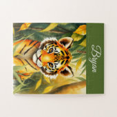 Orange und grüne Niedliche Tiger Name Puzzle (Horizontal)
