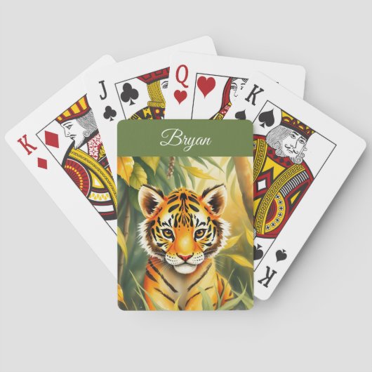 Orange und grüne Niedliche Tiger Name Spielkarten (Rückseite)