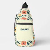 Orange und grüne Retroflorale Crossbody Bag (Vorderseite)