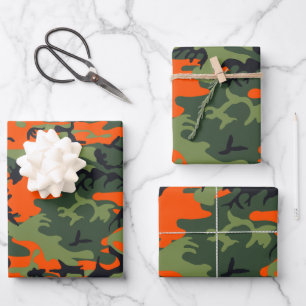 Orange und grüne Tarnung, Militär, Armee Geschenkpapier Set