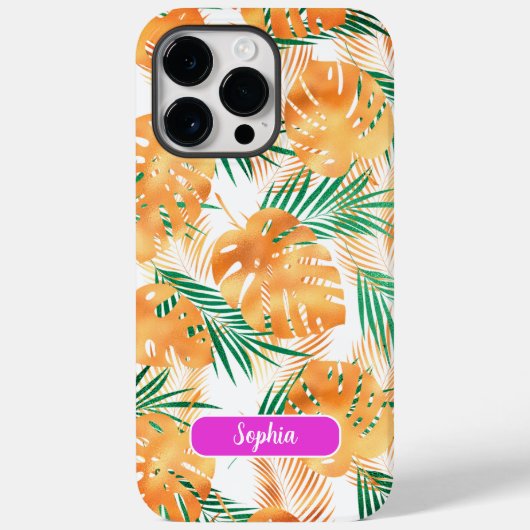 Orange und grüne tropische Blätter, Schriftname Case-Mate iPhone Hülle (Rückseite)